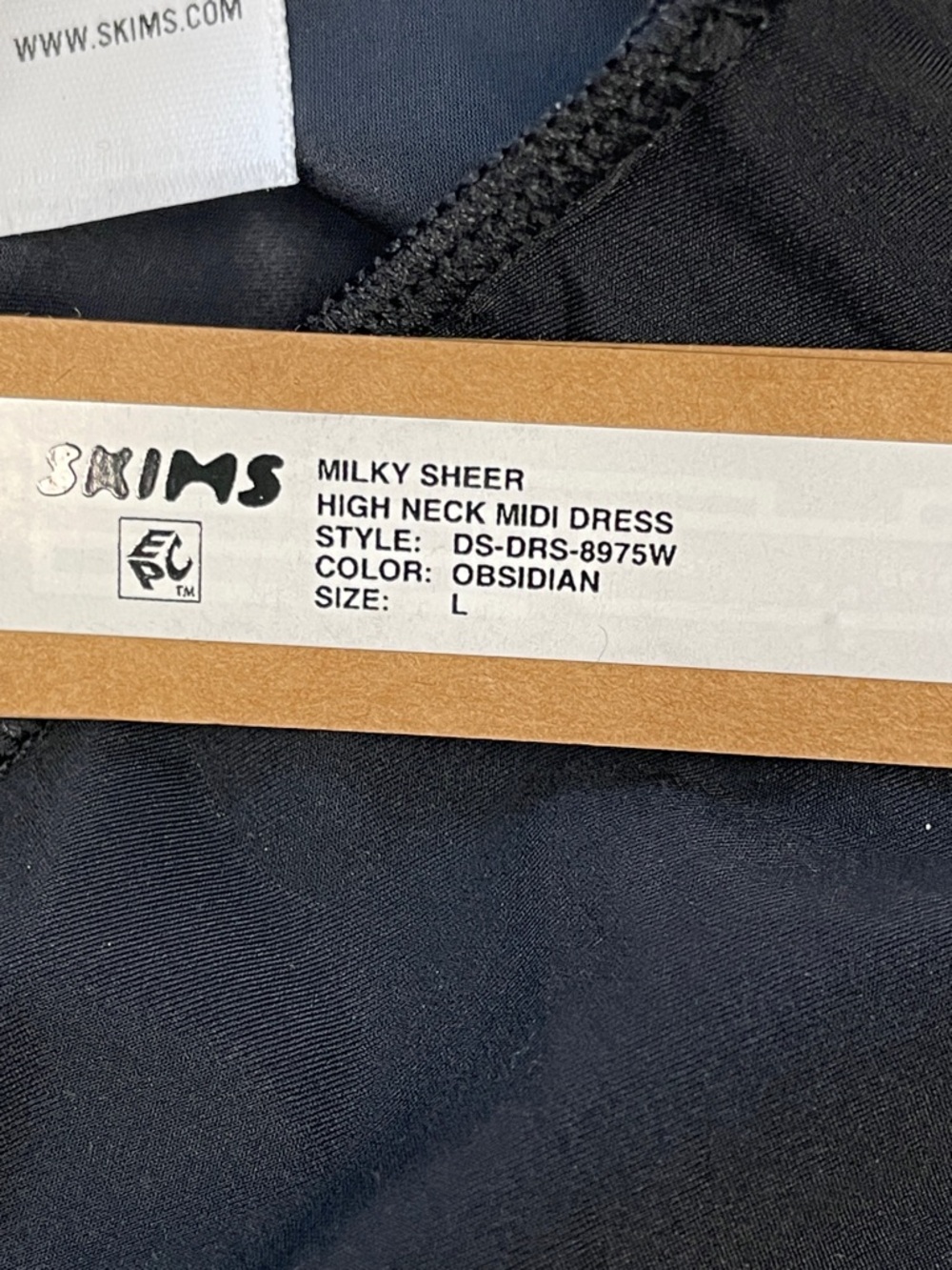 NWT Skims Milky Sheer High Neck Midi Dress Obsidian Black Sz L - Picture 14 of 16
